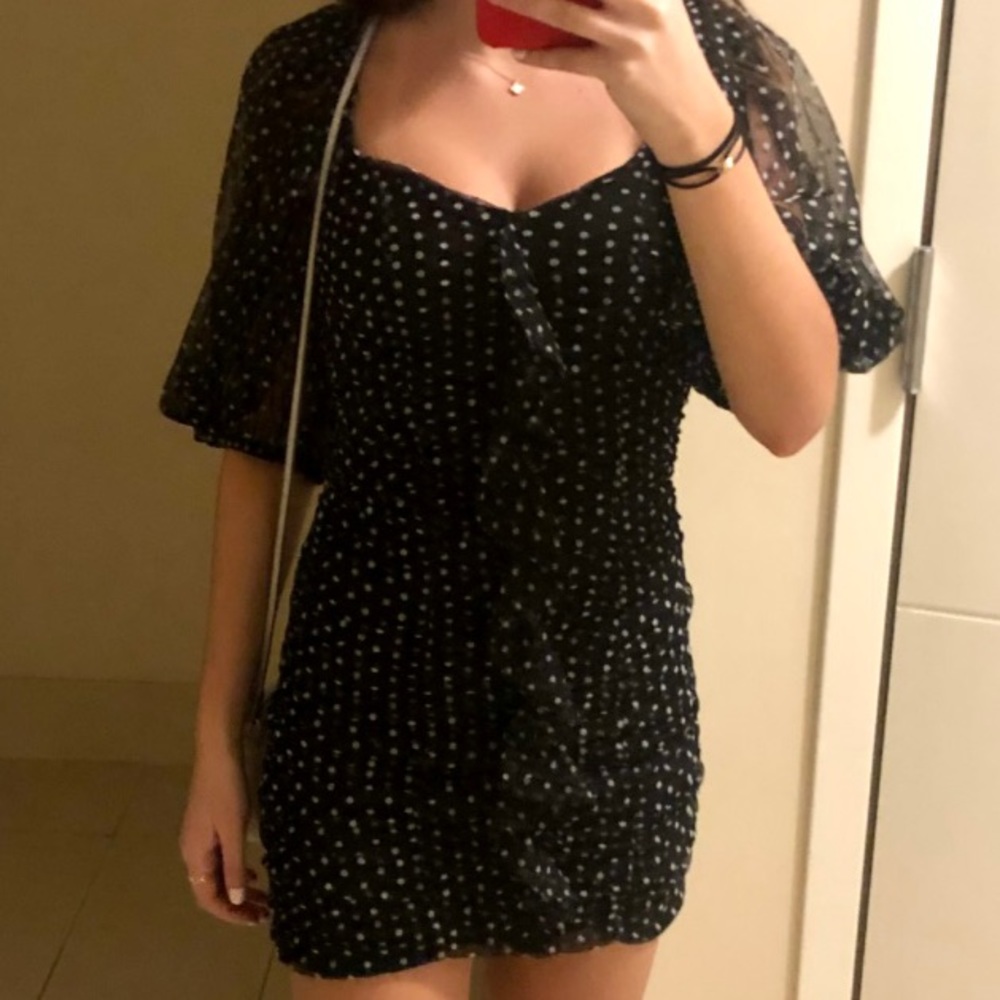 Zara BLACK WITH WHITE POLKA DOTS MINI DRESS